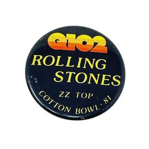 Vintage 1981 Q102 Metal Button Pin Pinback Rolling Stones ZZ Top Cotton Bowl